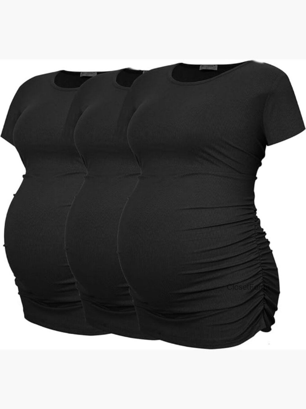 3 Pack Maternity Shirts Ribbed Ruched Tops Crew Neck Short Sleeve Pregnancy